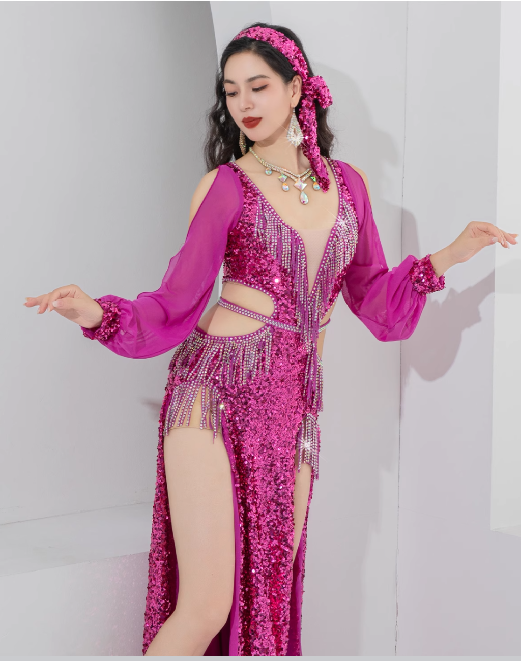 即納 ベリーダンス オリエンタル 衣装 ベリーダンス衣装 バラディドレス 初心者向けレッスン着やガラベーヤを羽織って発表会へ ピンク