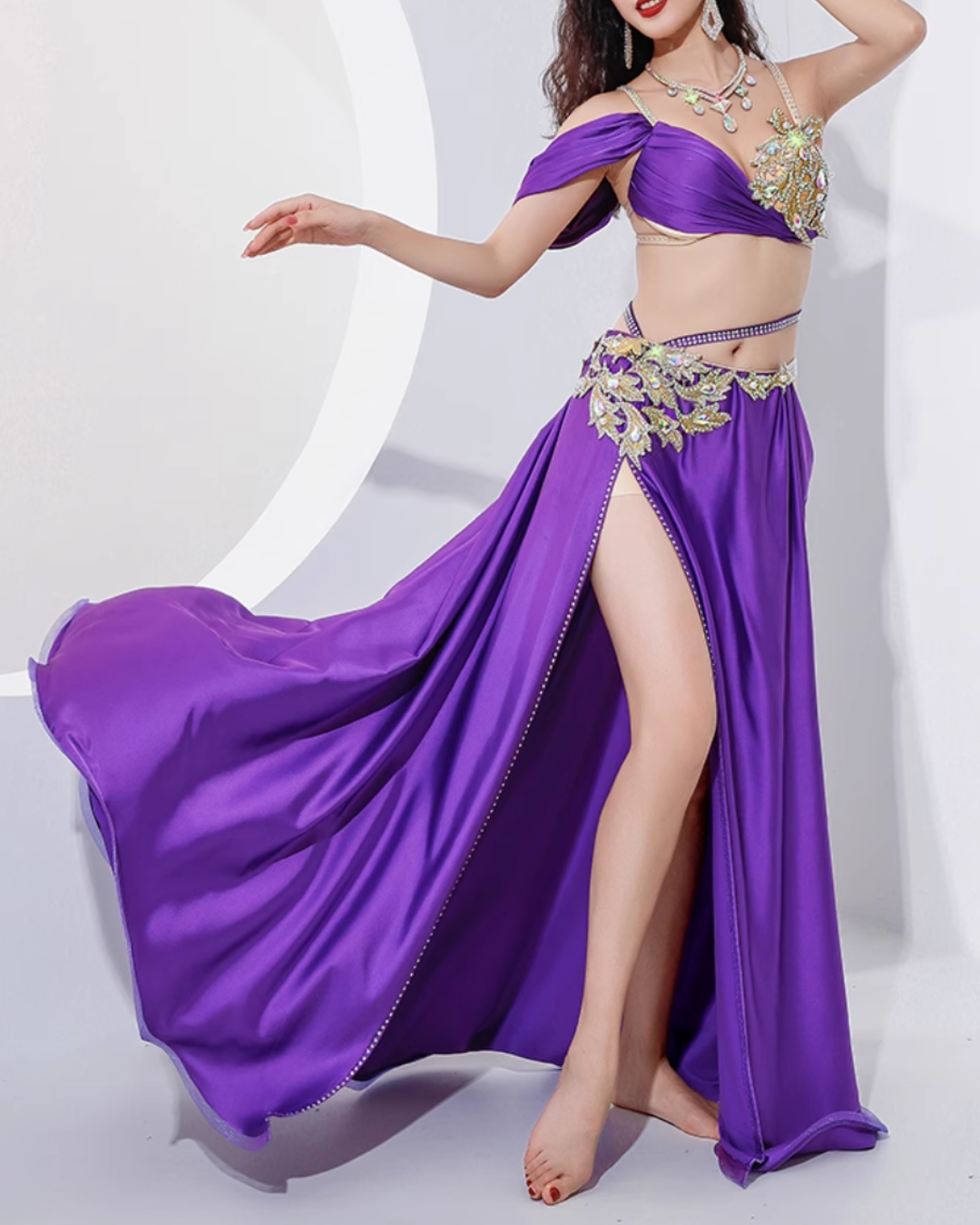 即納 ベリーダンス 衣装 オリエンタル ベリーダンス衣装 初心者 セットアップ パープル solana belly ソラナベリー