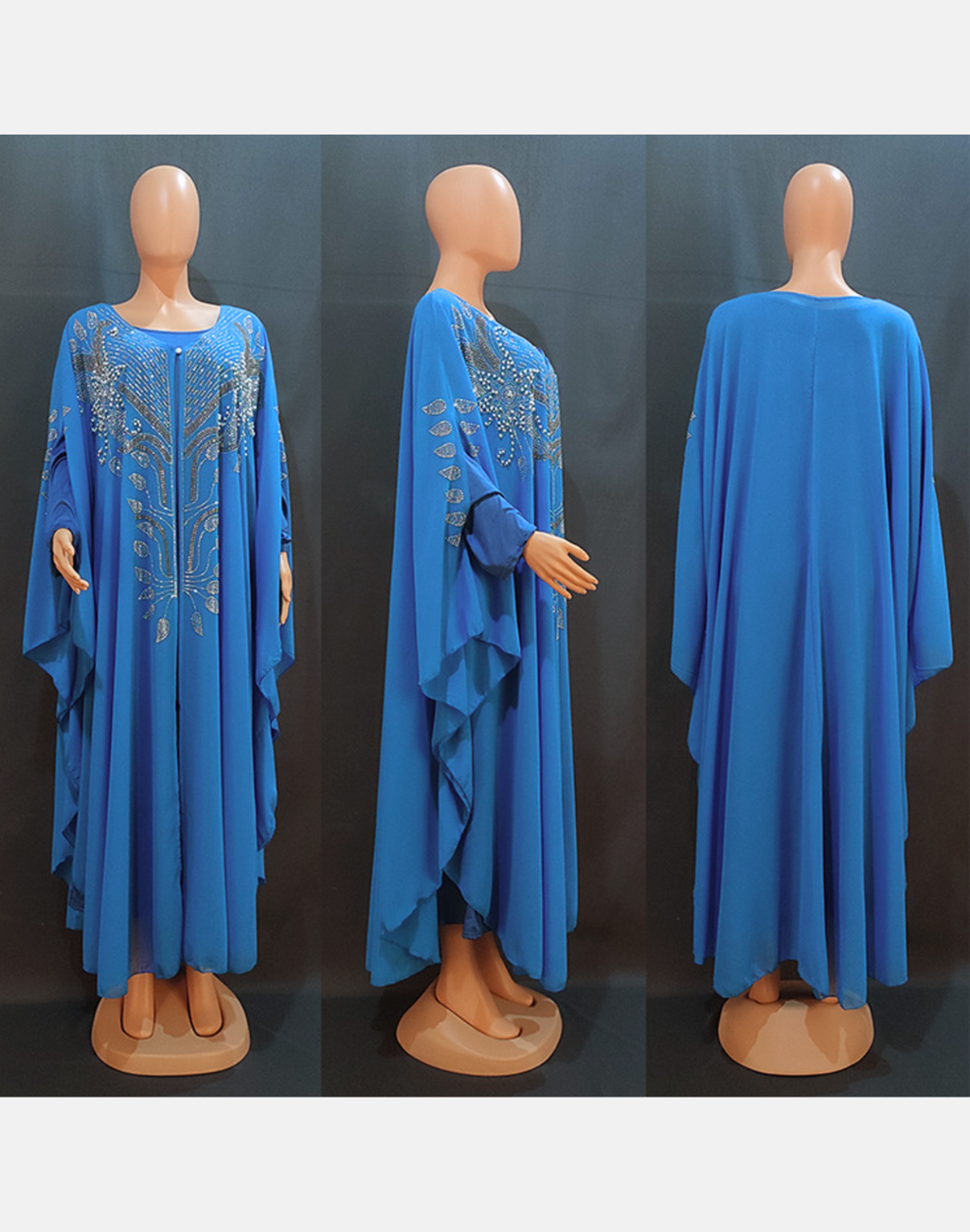 即納 ベリーダンス 前開き ガラベーヤ アバヤ 初心者 ベリーダンス衣装 ベリーダンスレッスン着の上に羽織れるガラベーヤ ブルー 青