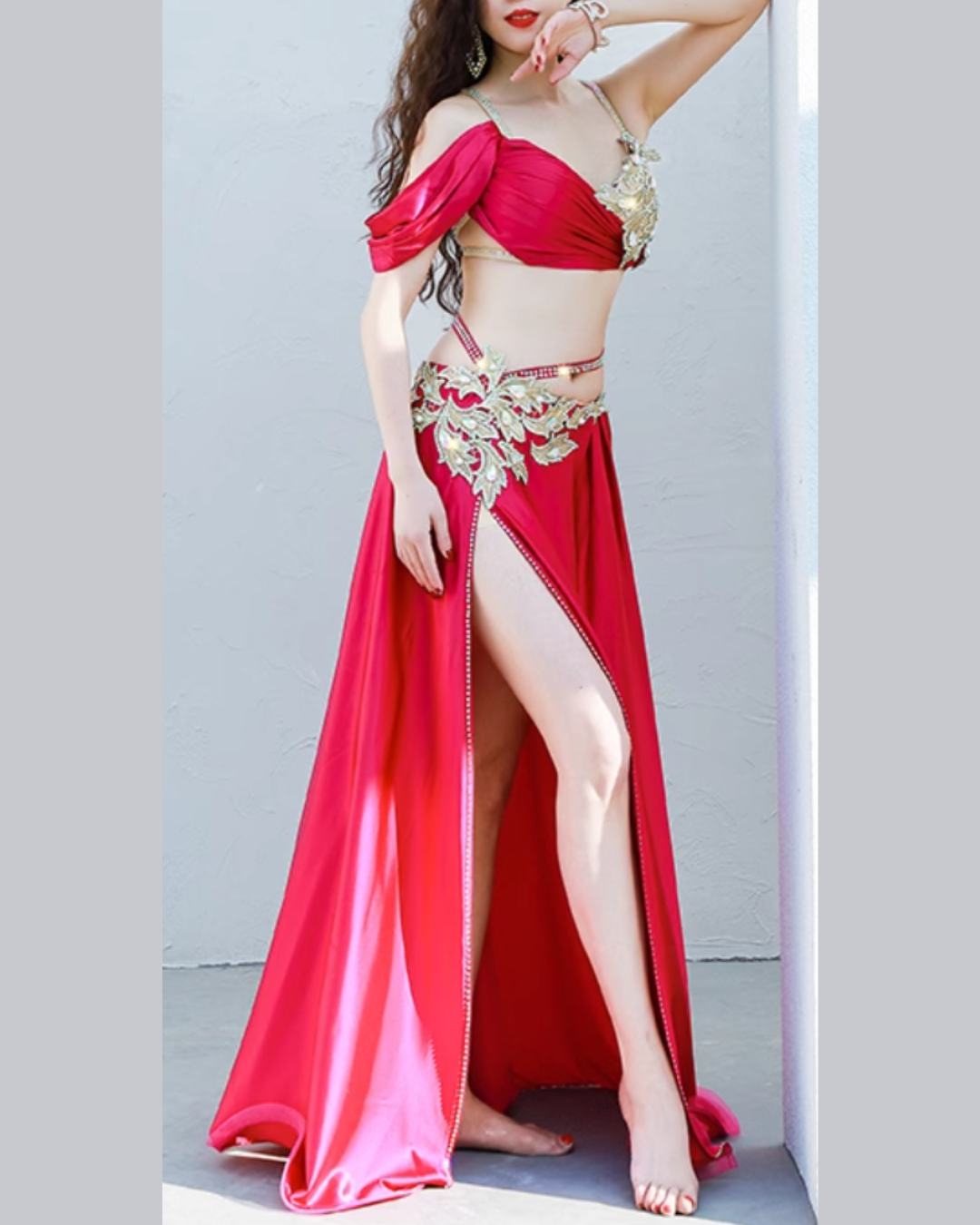 即納 ベリーダンス 衣装 オリエンタル ベリーダンス衣装 初心者 セットアップ レッド solana belly ソラナベリー