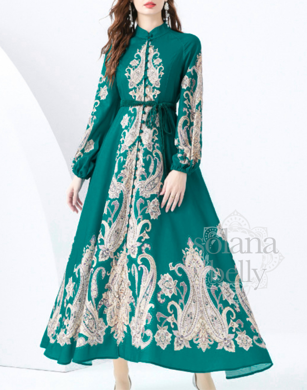 送料無料】深みグリーンのオリエンタルワンピース｜ベリーダンス衣装や