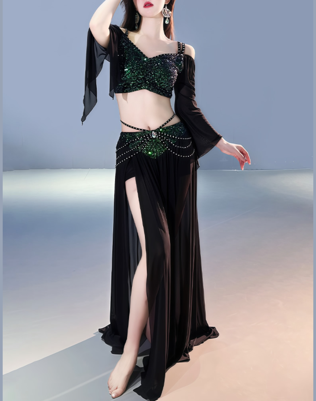 送料無料】動きに品を添えるスパンコールセットアップ｜ベリーダンス