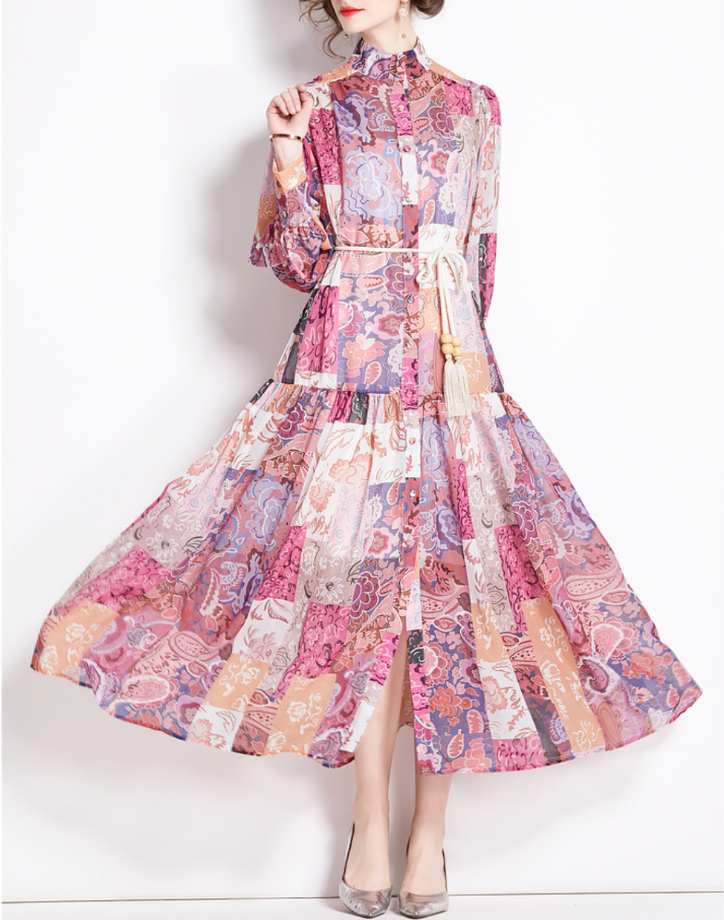 ベリーダンス 前開き ガラベーヤ ワンピース 即納 レッスン着、ベリーダンス衣装の上に羽織れるガラベーヤ ピンク