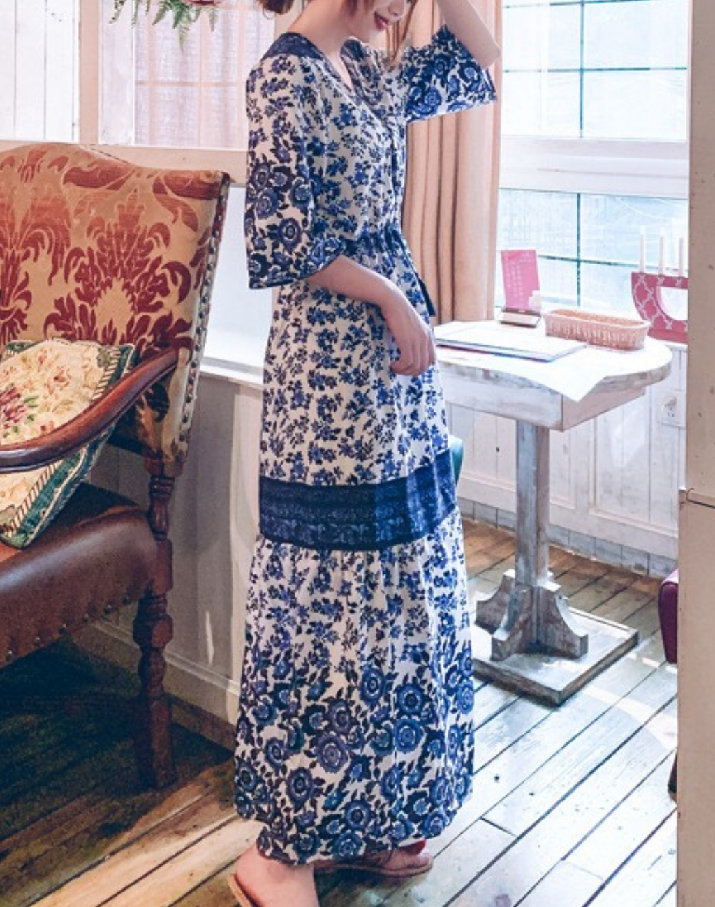 ベリーダンス 前開き ガラベーヤ ワンピース 即納 レッスン着、ベリーダンス衣装の上に羽織れるガラベーヤ 初心者向け ブルー