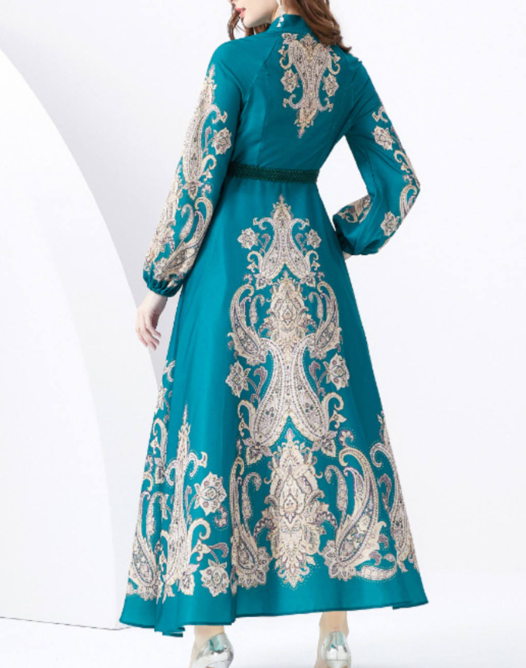 ガラベーヤワンピース ベルト付き グリーン AP0118GR