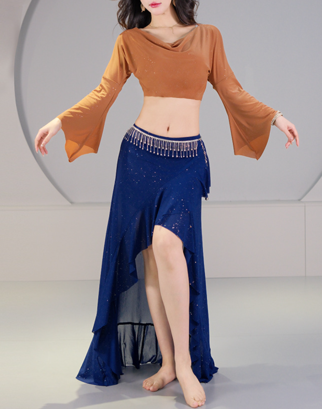 送料無料】キャメル×ブルーで洗練された印象に｜ベリーダンス 衣装