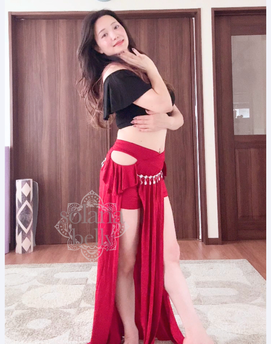 ベリーダンス　レッスン着　セットアップ　ブラック／レッド　LW0183RD