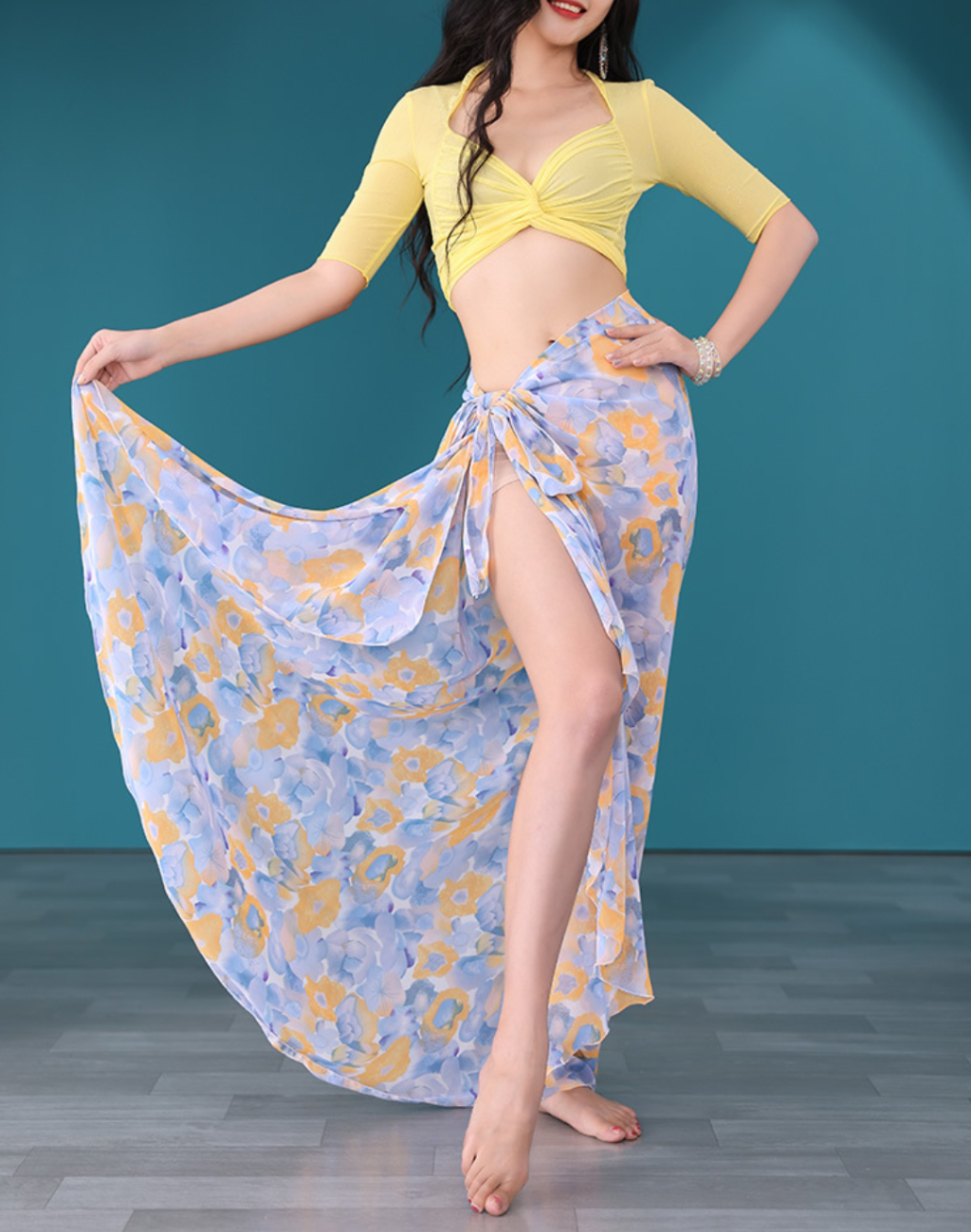 レッスン着　花柄　イエロー／ブルー　LW0137YE