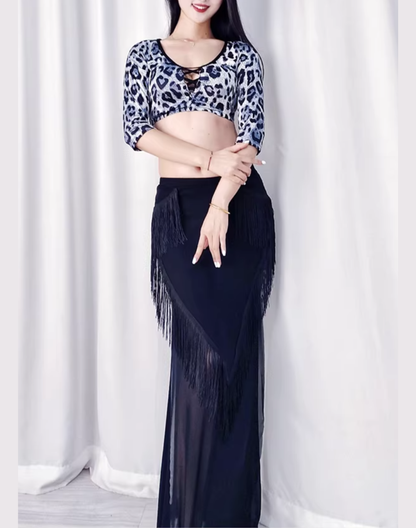 レッスン着　セットアップ　フリンジ　レオパード　LW0139GR