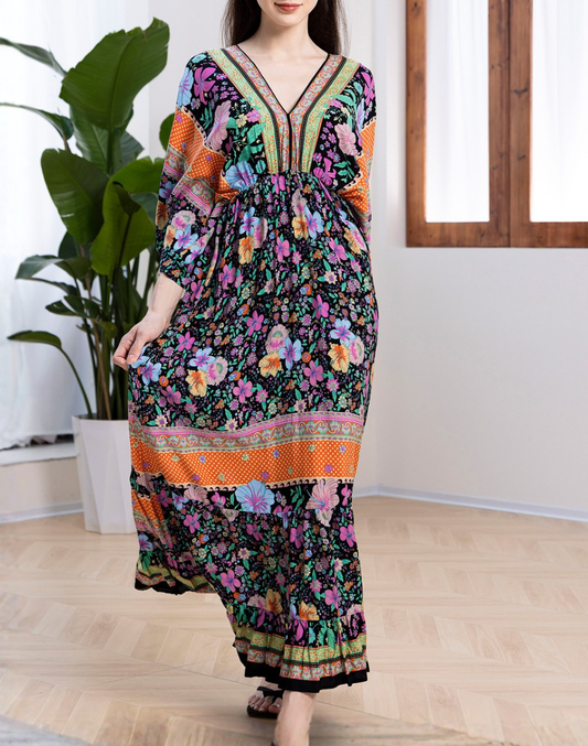 ガラベーヤワンピース　デザートガーデン　 AP0109BK2