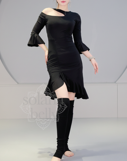 ベリーダンス衣装　ワンピース　ブラック 送料無料】お腹を隠せるワンピースタイプ｜ベリーダンス 衣装としても