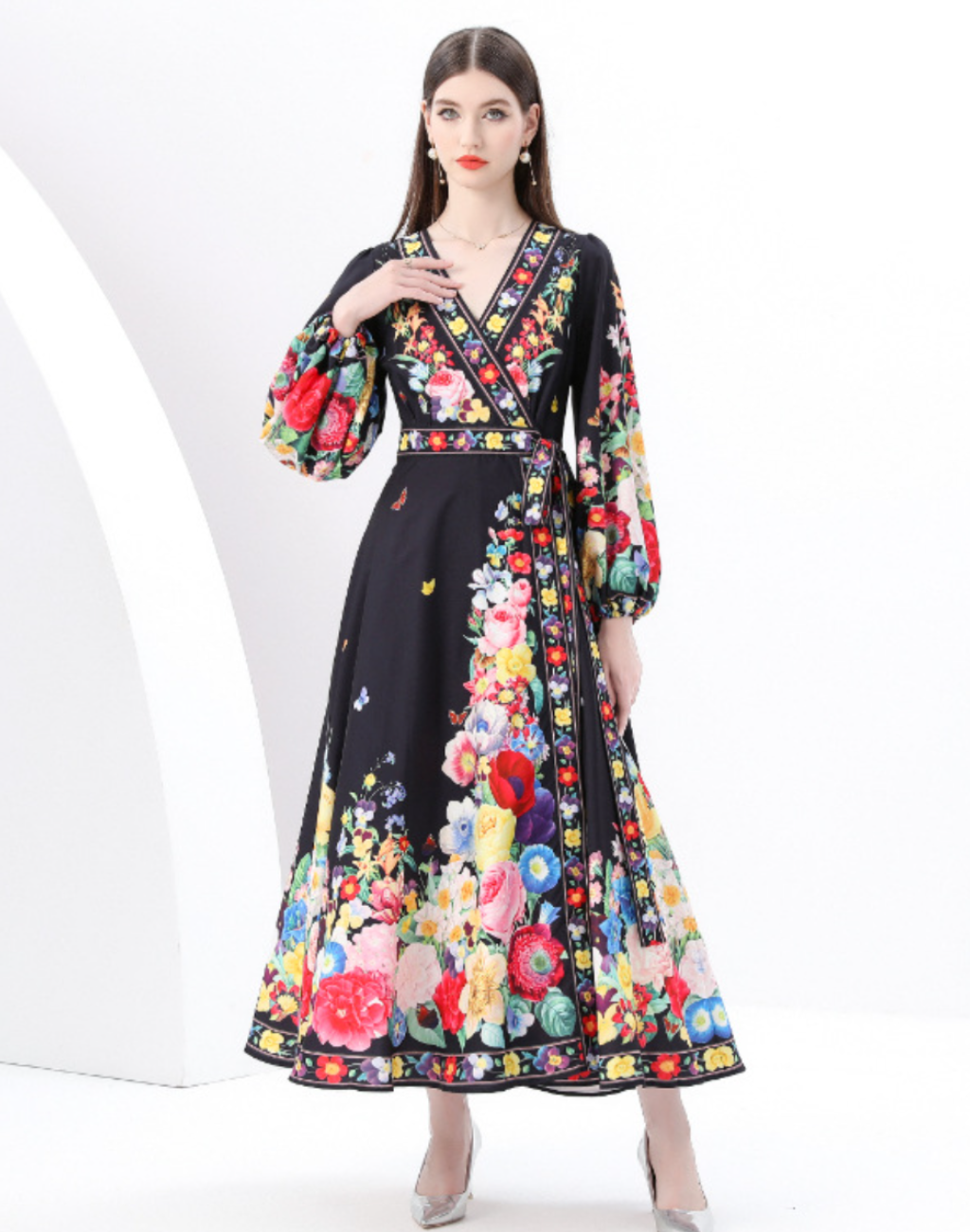 ガラベーヤ　ラップワンピース　ブラック　AP0133BK