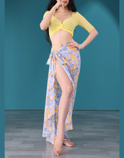 レッスン着　花柄　イエロー／ブルー　LW0137YE