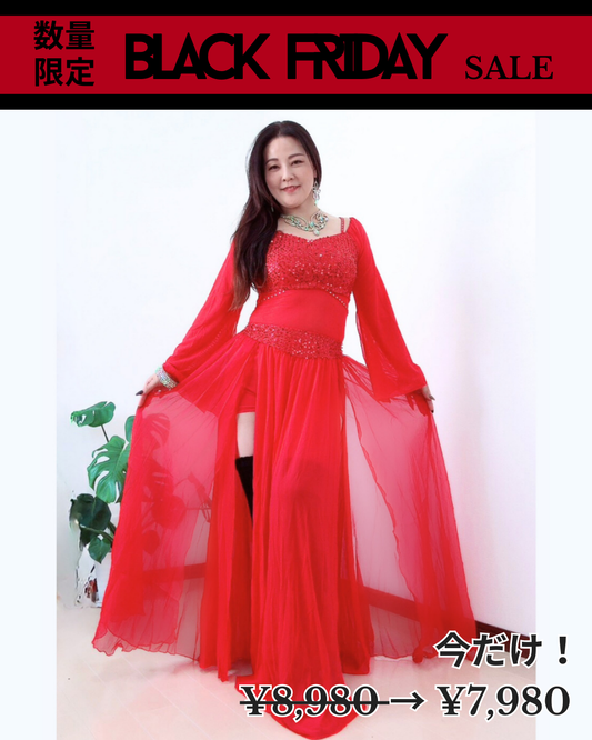 BLACK FRIDAY SALE　レッスン着　スパンコール　セットアップ　レッド 　LW0174RD