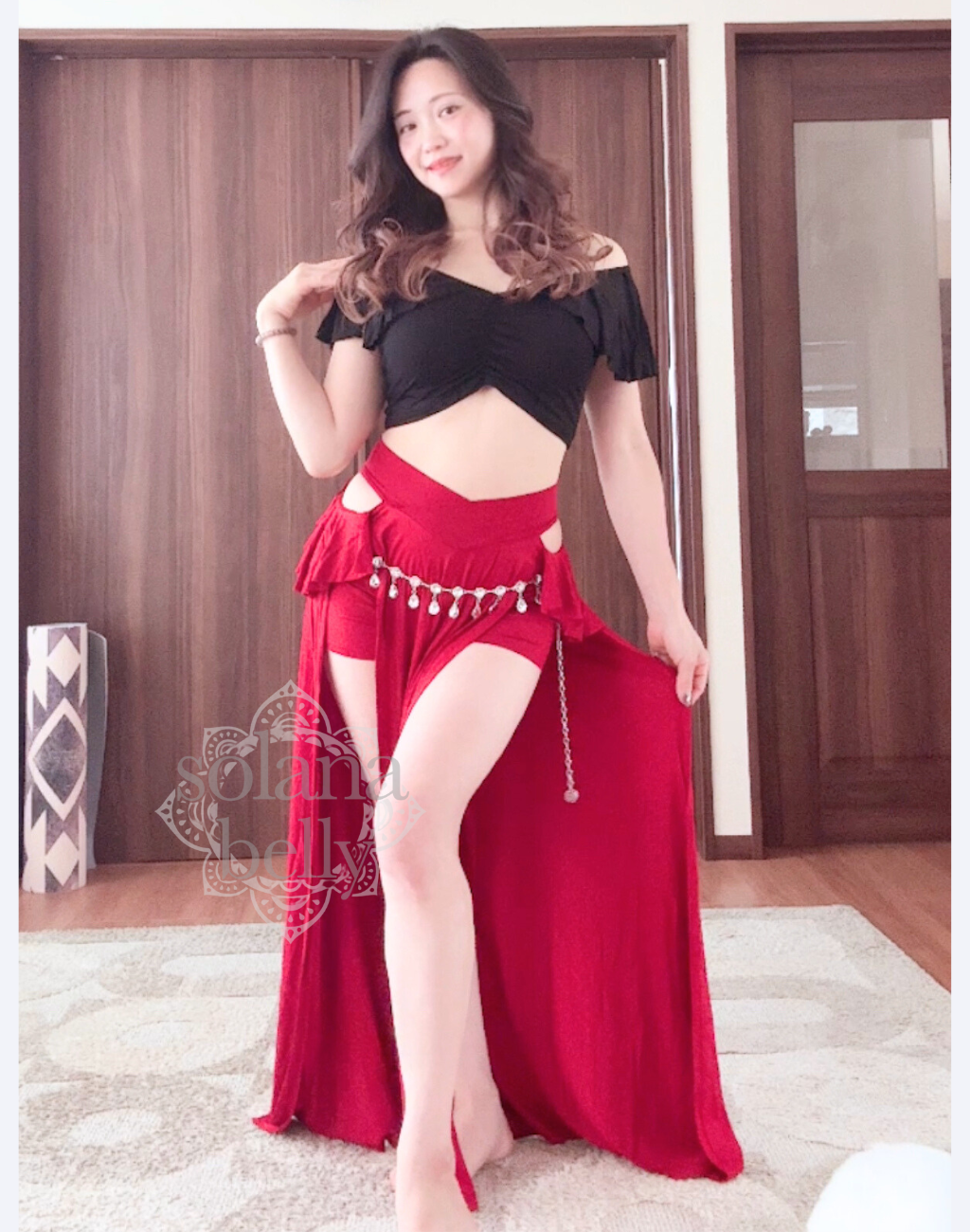 ベリーダンス　レッスン着　セットアップ　ブラック／レッド　LW0183RD