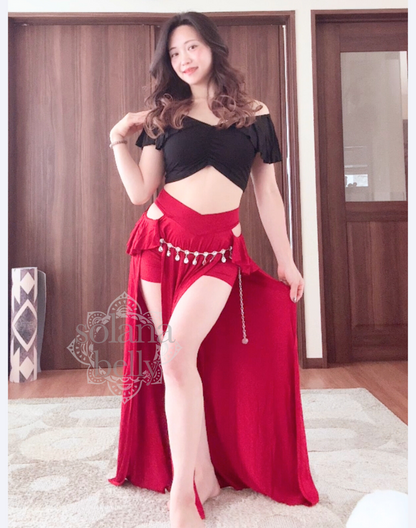 ベリーダンス　レッスン着　セットアップ　ブラック／レッド　LW0183RD
