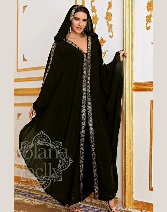ベリーダンス　刺繍　ガラベーヤ　アバヤ　ブラック　CS0022BK
