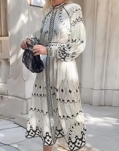 【OUTLET】クラシカルモノトーン　ガラベーヤワンピース　AP0148WH