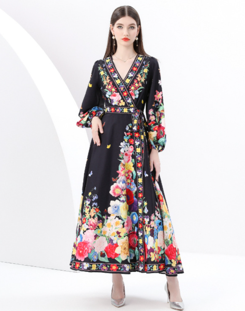 ガラベーヤ　ラップワンピース　ブラック　AP0133BK