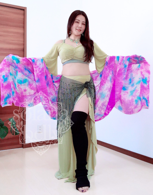 ベリーダンス　シルクベール　タイダイ　ピンク　ブルー　SV0004