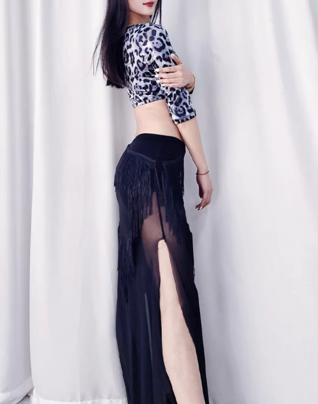 レッスン着　セットアップ　フリンジ　レオパード　LW0139GR