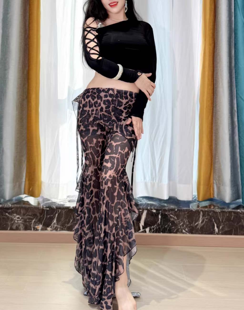 レッスン着　ワイドパンツセットアップ　レオパード　LW0137