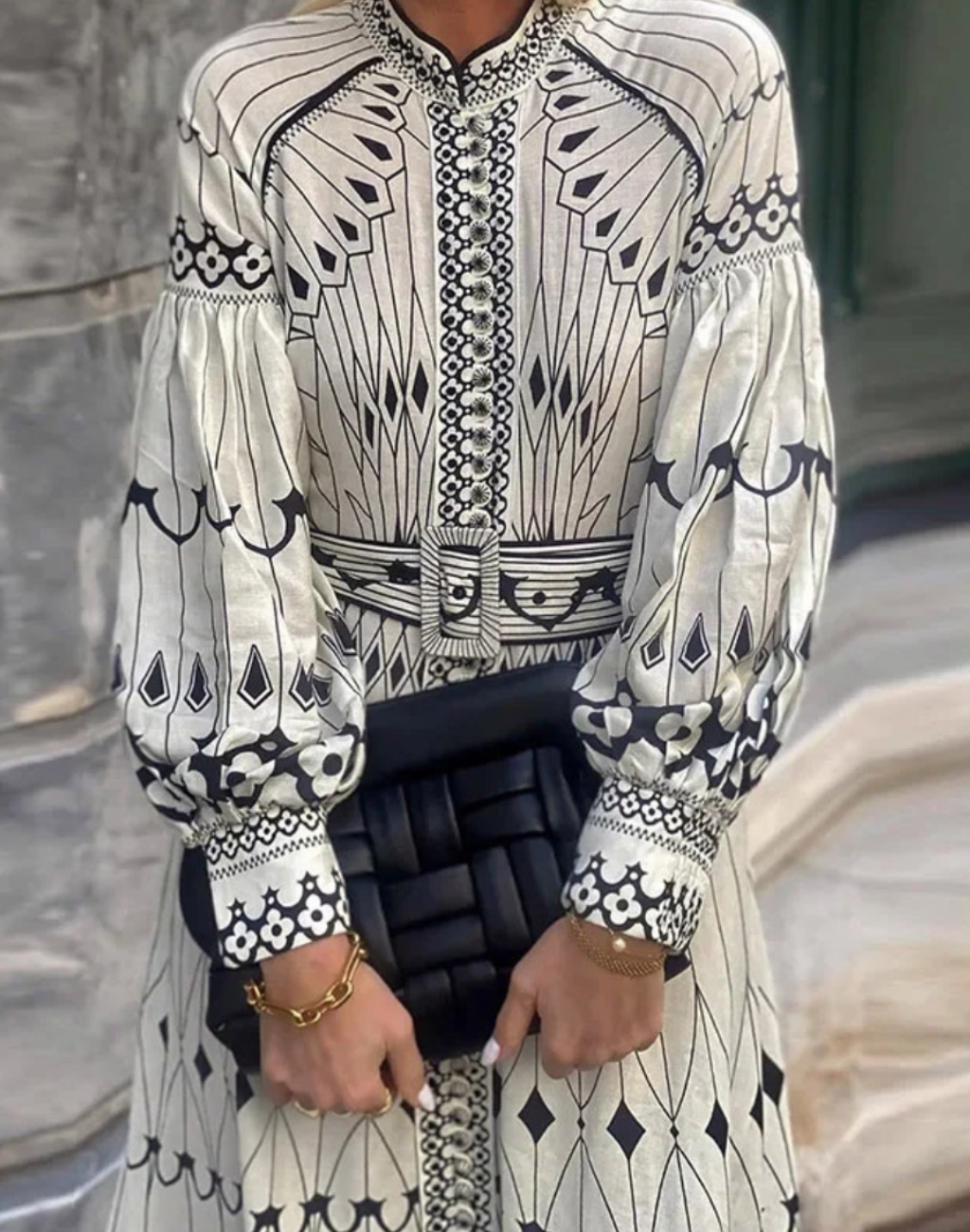 【OUTLET】クラシカルモノトーン　ガラベーヤワンピース　AP0148WH