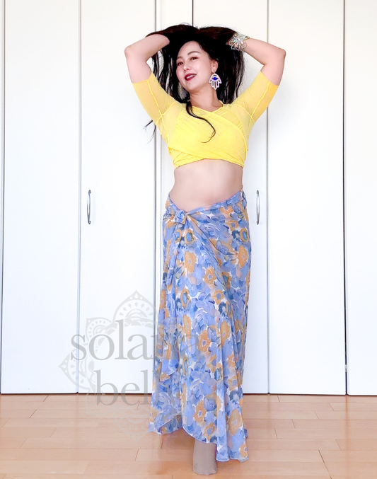 レッスン着　花柄　イエロー／ブルー　LW0137YE