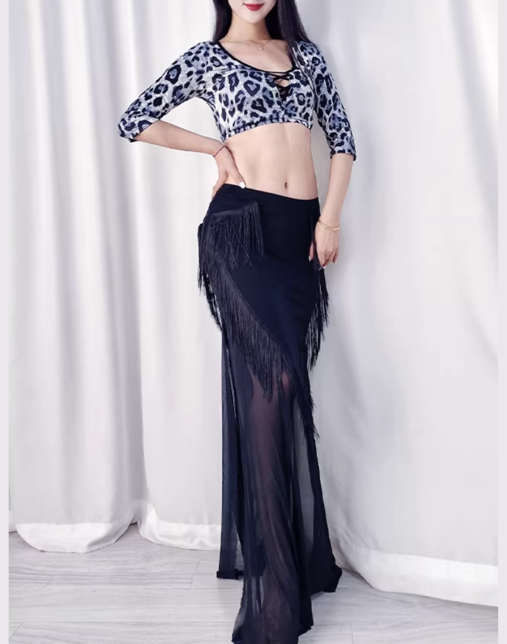 レッスン着　セットアップ　フリンジ　レオパード　LW0139GR