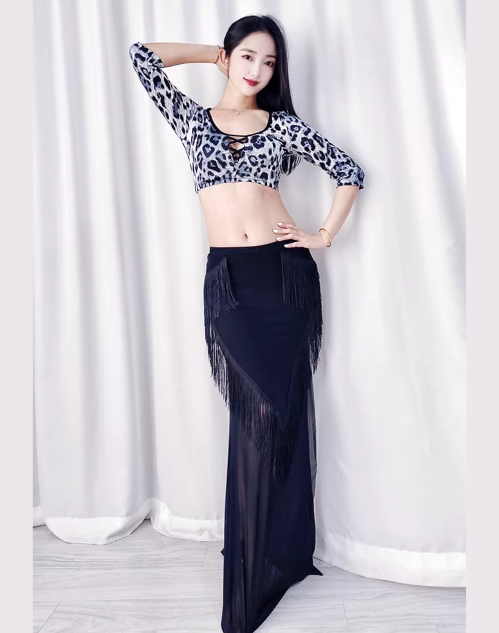 レッスン着　セットアップ　フリンジ　レオパード　LW0139GR