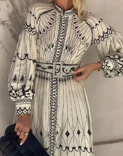 【OUTLET】クラシカルモノトーン　ガラベーヤワンピース　AP0148WH