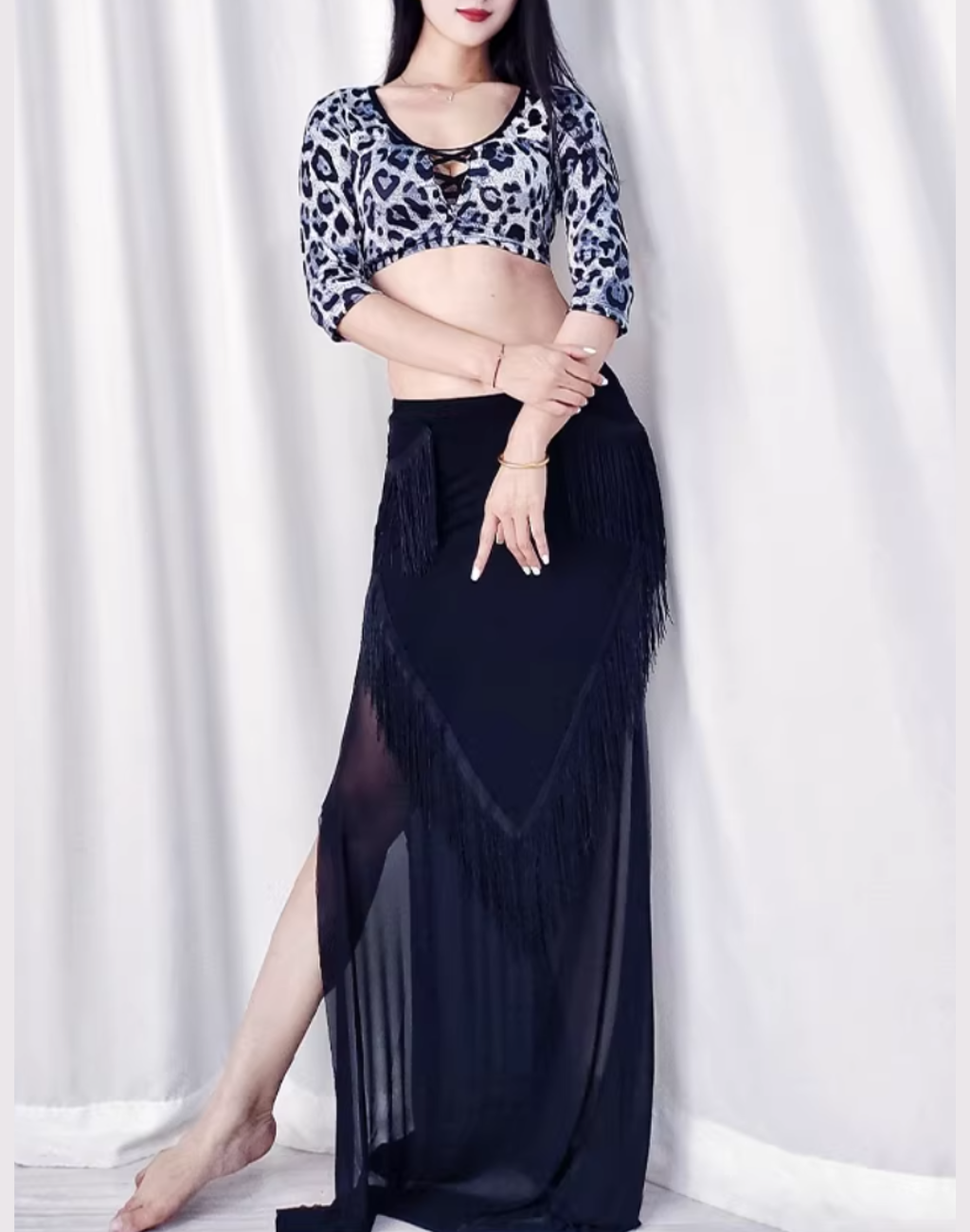 レッスン着　セットアップ　フリンジ　レオパード　LW0139GR