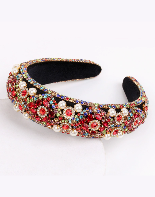 ビジュー　カチューシャ　 レッド／パール　AC00107RD