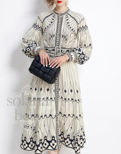 【OUTLET】クラシカルモノトーン　ガラベーヤワンピース　AP0148WH