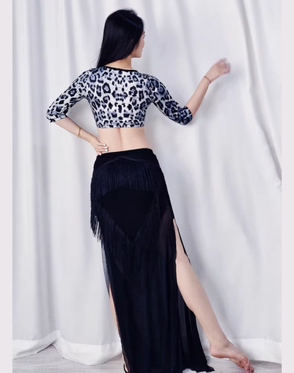 レッスン着　セットアップ　フリンジ　レオパード　LW0139GR