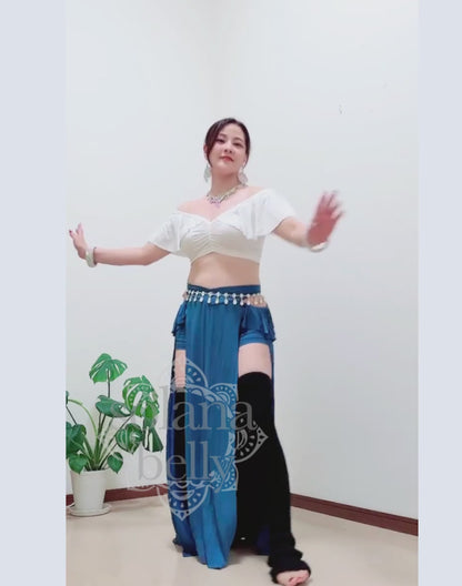ベリーダンス　レッスン着　セットアップ　ホワイト／ブルー　LW0183BU
