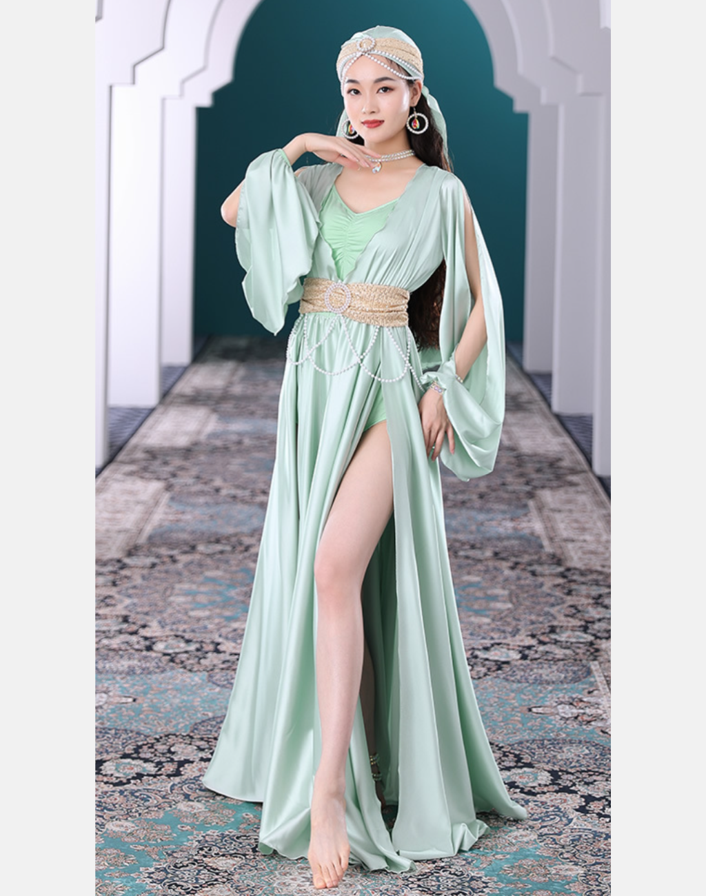 【在庫限り・予約品】ベリーダンス衣装　モアシャハットドレス　Muwashahat　 衣装　ミントグリーン　CS0014MT
