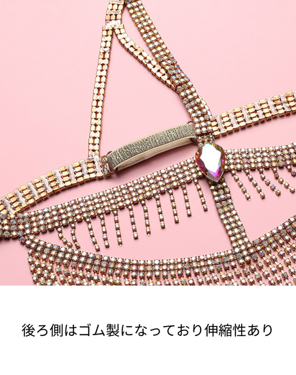 ベリーダンス用フェイスベールアクセサリーの後ろ側仕様。衣装に合わせやすいゴム構造で、着用時のフィット感が分かる構造イメージ。